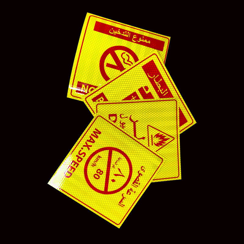 Anpassung Druck PVC Rauchfreies Feuerlöscher Geschwindigkeitsbegrenzung Arabisch reflektierendes Schild Aufkleber