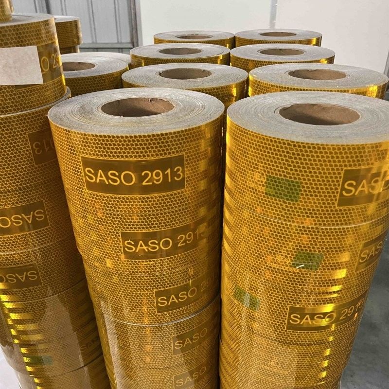 LU SASO 2913 Saudi-Arabien Retro-reflektierendes Aufkleber Verblendungsteppich 5 cm 7,5 cm 10 cm Gelbmetallisiertes Acrylreflektierendes Band für die Verkehrssicherheit