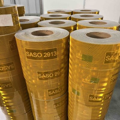 Guter Preis Metallisiertes SASO 2913 Konformitätskennzeichnungs-Gelb-Reflexband für Saudi-Arabien mit Aluminiumbeschichtung Online